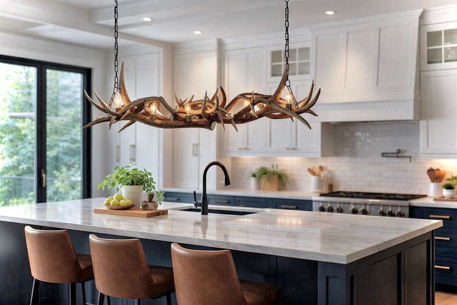 Whiskey River Linear Real Elk and Deer Antler Chandelier – 6 Lights