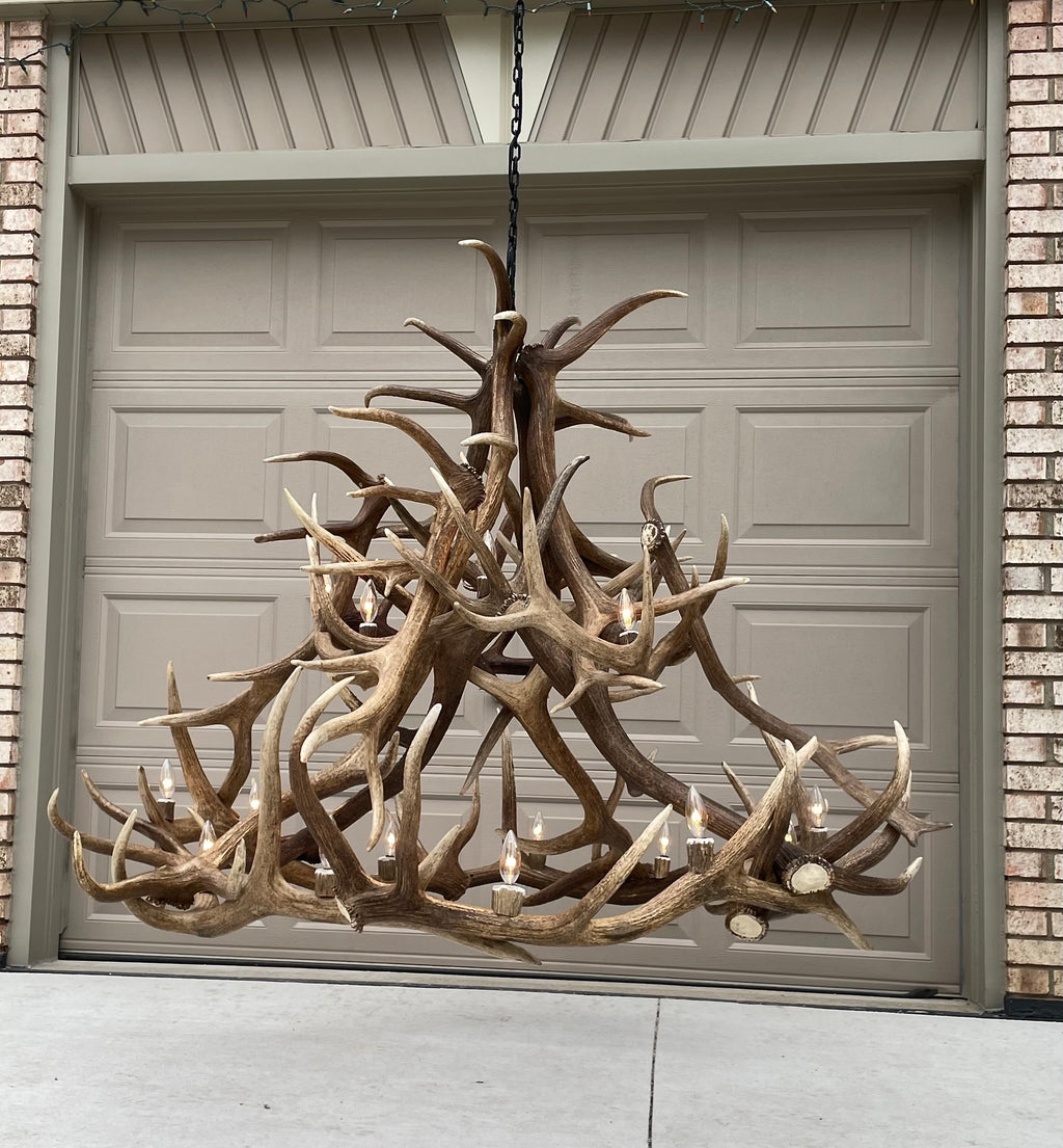 Grand Regal 60" Wide, 18 Lights,  Real Elk Antler Chandelier