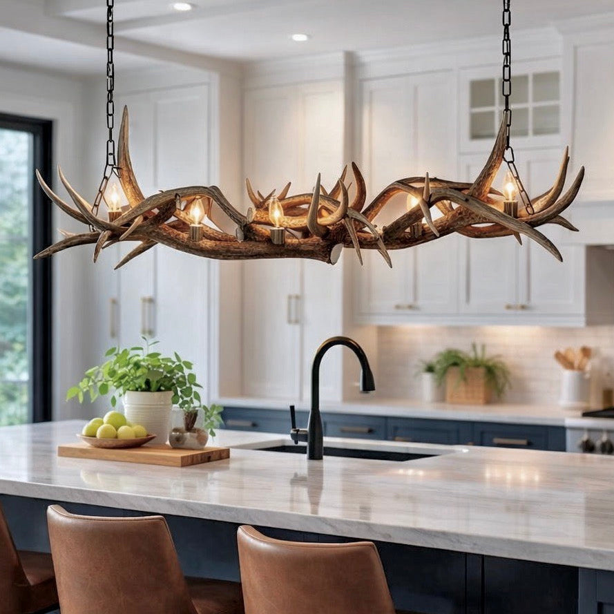 Whiskey River Linear Real Elk and Deer Antler Chandelier – 6 Lights