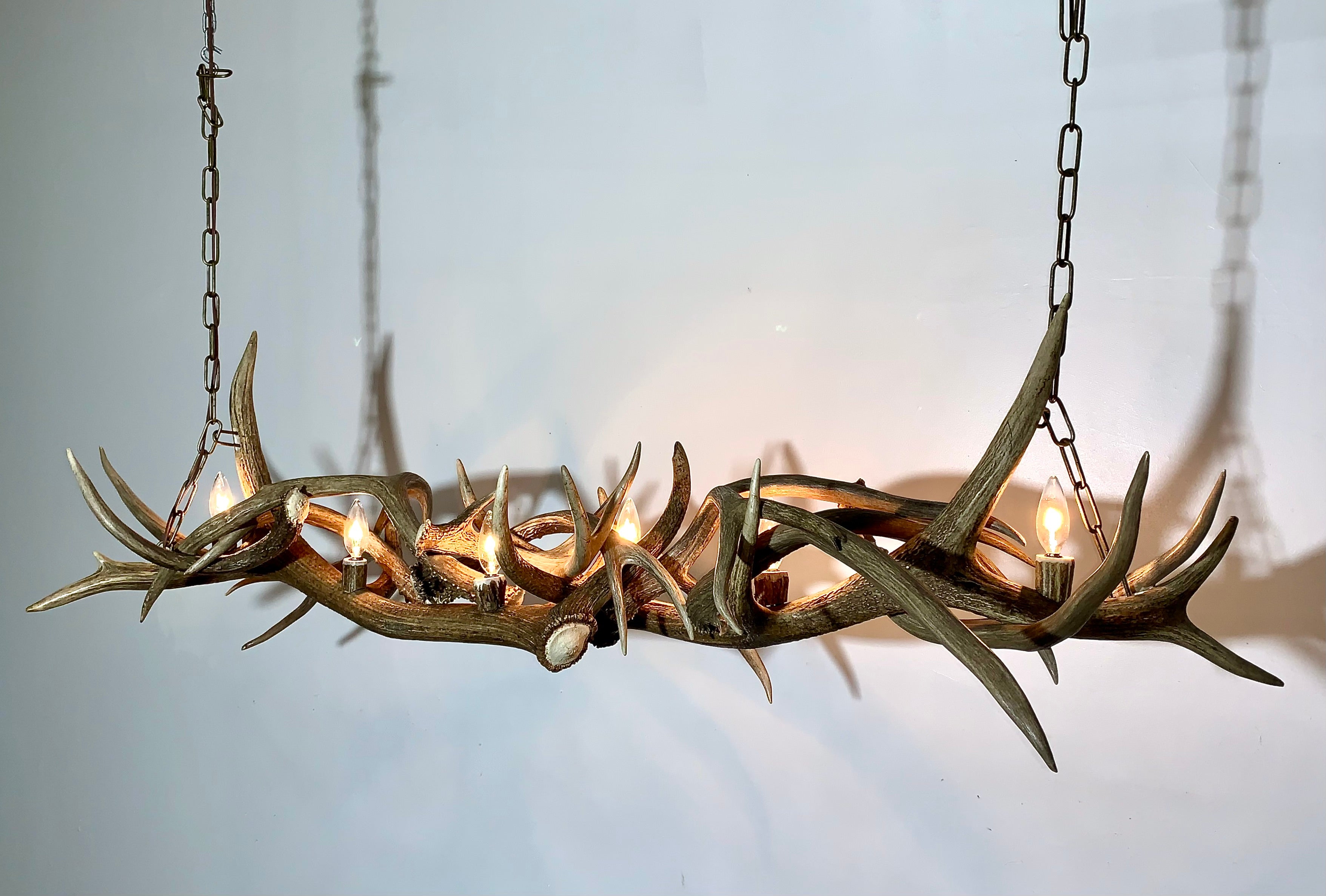 Whiskey River Linear Real Elk and Deer Antler Chandelier – 6 Lights